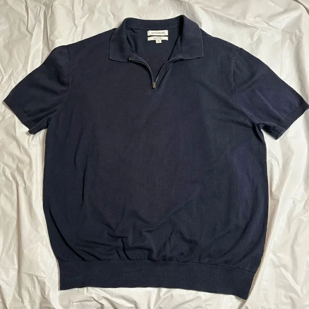 Autograph by Marks and Spencer Navy Blue Silk and Cotton Polo Shirt size XL